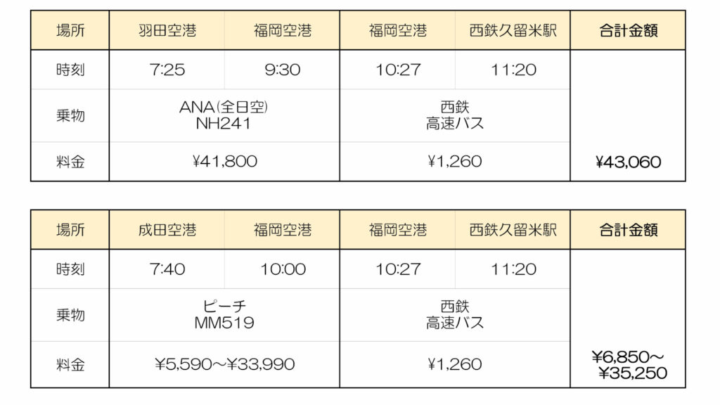 飛行機を使った場合